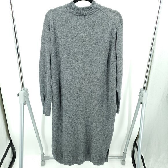 Muji 100% Wool Mock Neck Relaxed Fit Midi Sweater Dress L Gray - Picture 2 of 16